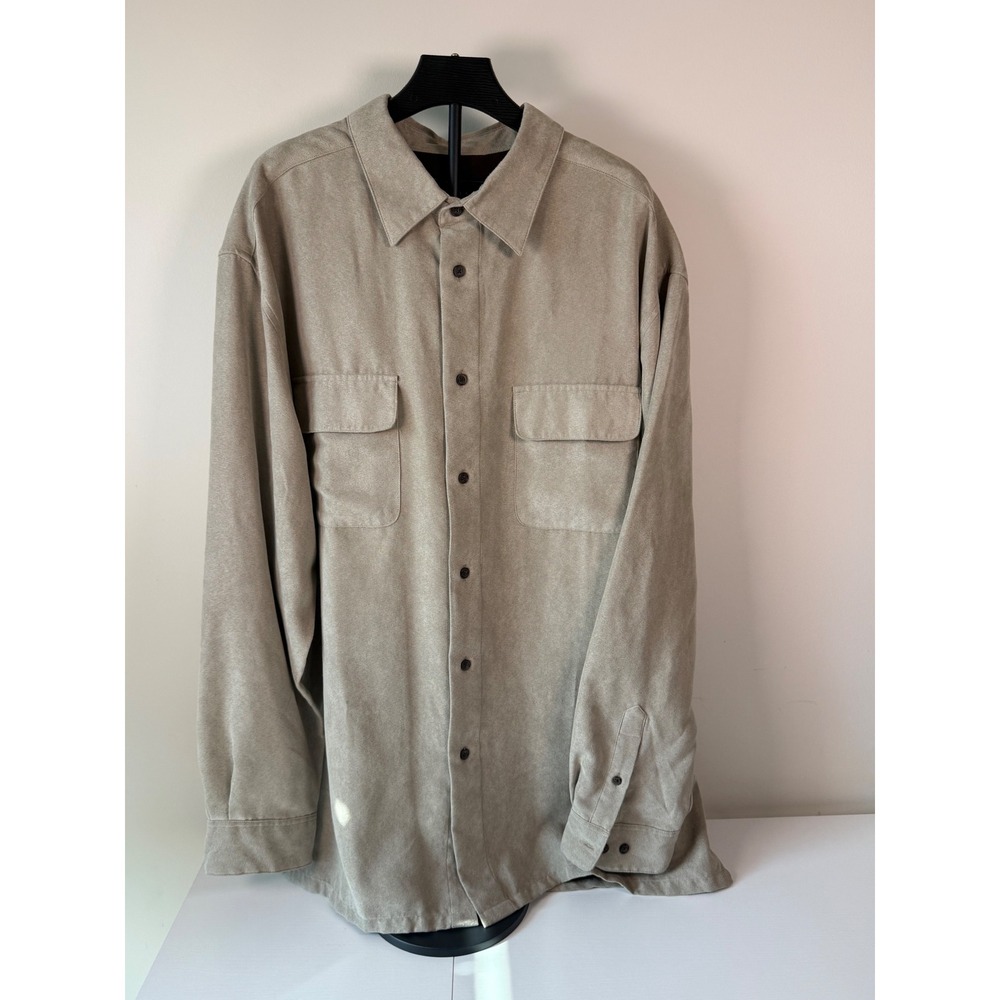 Consensus Sportswear Mens XL Tan Velvet Faux Suede Button Down Shirt Long Sleeve